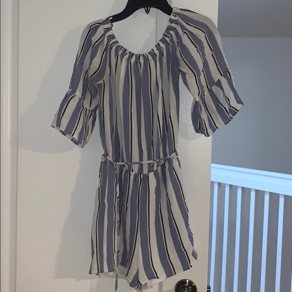 Blue and white romper
